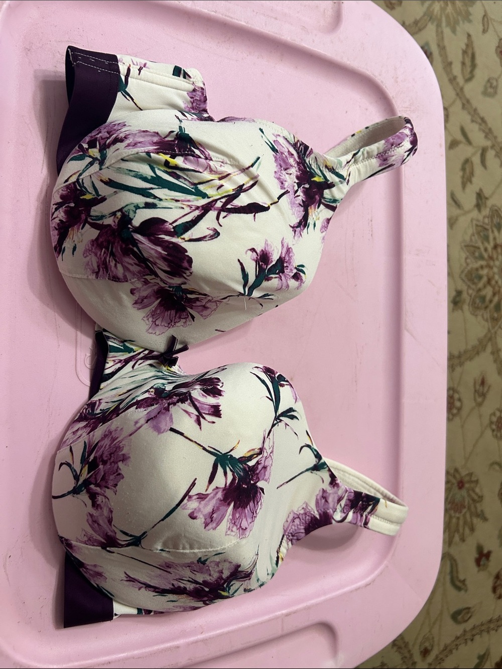 Cacique Cream T-Shirt Bra with Purple Floral Print